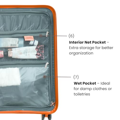 Image of Florence Medium Trolley Bag 63 cm | Polypropylene Hard Luggage Suitcase | Lightweight Travel Bag | 360 Smooth Wheels | Combination Lock | Anti-Theft Zippers | Orange