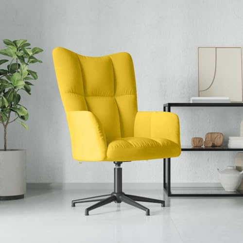 Chaise de Relaxation Tournante 360° en Velours Jaune Moutarde, Fauteuil Moderne Confortable pour Salon et Bureau, Siège Pivotant avec Accoudoirs et...