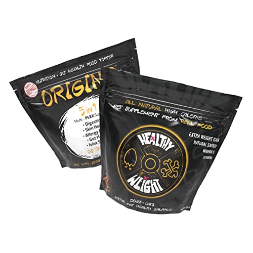 Rogue Pet Science Large-Dog Bundle with Origins Canine 5-in-1 Dog-Food Topper and Healthy Weight Natural Weight Gainer for Dogs