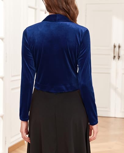 Image of Women's Long Sleeve Velvet Shrug for Dresses Cocktail Party Open Front Cropped Bolero Cardigan Top