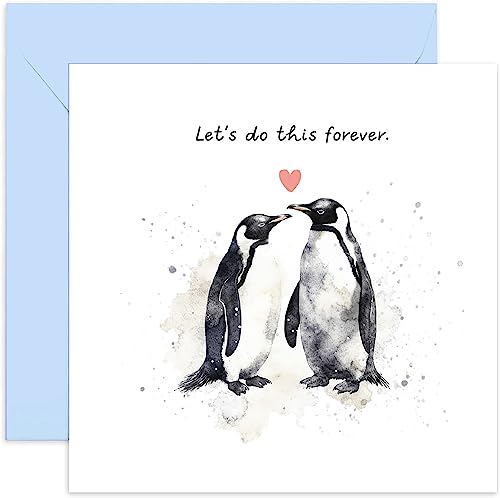 Weihnachtskarte Für Ehefrau – Pinguine Mit Weihnachtsbaum, Goldfolienveredelt, Blanko Innen