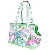 Lilly Pulitzer Small Pet Carrier with Removable Padded Insert, Shoulder Straps, 60 lb Capacity, Open-Top with Buckle Closure & Safety Clip, and Exterior Pocket (Crazy Quilt Home)
