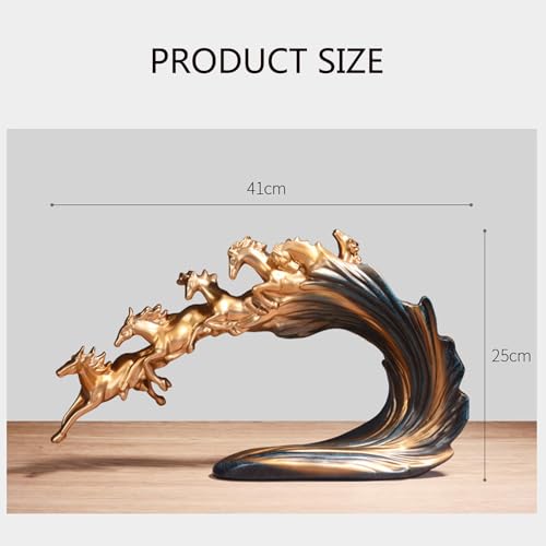 Figurine décorative cheval or grand format 41cm salon bureau - 3