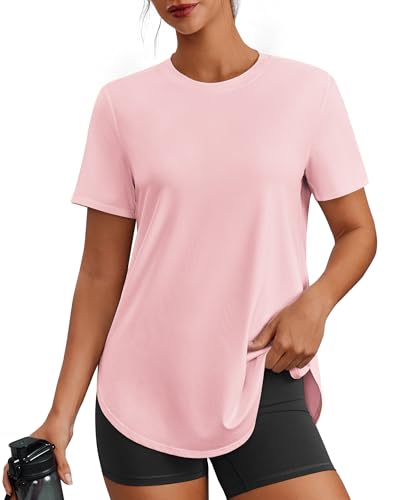 Image of PINSPARK Workout Tops for Women Short Sleeve Athletic Shirts UPF 50+ Quick Dry Running Outfits for Exercise Gym Hiking S-3XL
