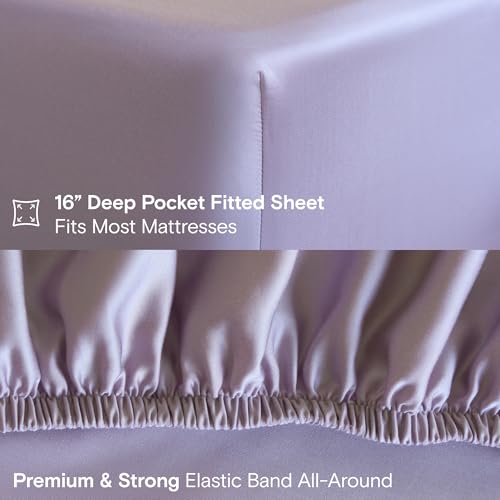 Image of DOZ Sheet Set, 100% Viscose derived from Bamboo, Organically Grown, Buttery Soft, Cooling Sheets, High GSM, Deep Pockets - 4 Piece - 2 Pillowcases 1 Fitted 1 Top Sheet (Lavender, King)