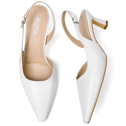 Image of Mostrin Kitten Heels for Women Slingback Pointed Closed Toe Heels Women's Pumps Shoes for Wedding, Party, Commuting