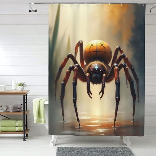 TZTTZT Tenda da doccia con motivo ragno n. 12, in tessuto spesso, resistente, lavabile in lavatrice, 152 x 183 cm