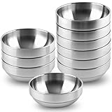 KoMvzyl Paquete de 10 cuencos de acero inoxidable de 4.5 pulgadas, cuencos ligeros de ensalada de 10 onzas, platos de metal de doble pared para salsas, arroz, fideos, helados