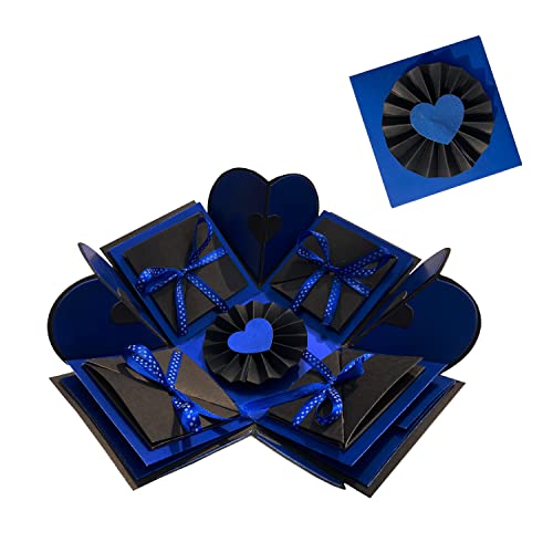 Image of CRAFTED WITH PASSION Exploding box Surprise Gift Box /Unique gifts for birthday /anniversary /handmade greetings Card (Blue & Black)