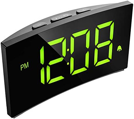 PICTEK Curved Dimmable LED Screen, Digital Kid Senior, Ultra-Clear White Large Number, 6 Brightness, Snooze, 12/24H, Alarm Clock for Bedroom Office (NO Adap, Small, 5.Blackish Green