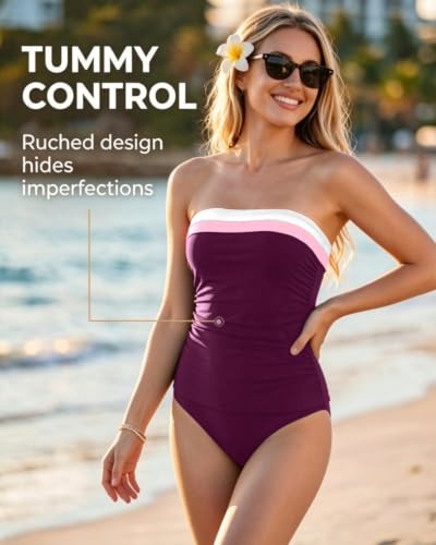 Image of Daci Women Strapless Tankini Tummy Control 2 Piece Bandeau Swimsuit