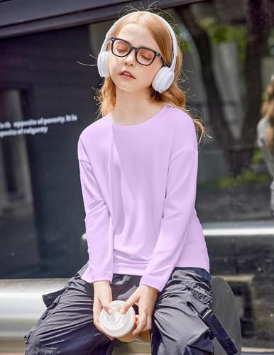 Arshiner Girls Long Sleeve Shirts Drop Shoulder Casual Loose Fit Crewneck Blouse Tee Tops2