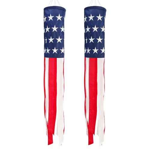 THQZLH 40 Inch American Windsocks (2 Pack) - Our Robust Heavy-Duty Wind Socks for Outside are Tough Functional and Ideal July 4th Decor.