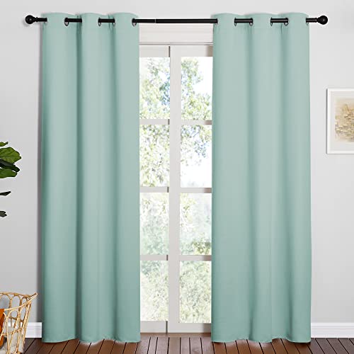 Image of NICETOWN Thermal Insulated Solid Grommet Blackout Curtains /Drape for Living Room (Aqua, 1 Pair, 42 by 84-Inch)