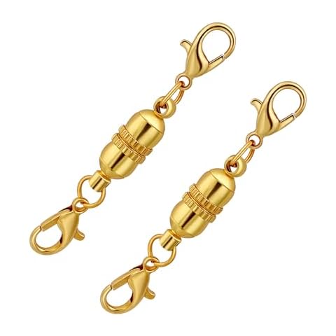 Yumttero Magnetic Necklace Clasps and Closures,Gold and Silver Plated Necklace Extender,Double Lobster Clasp Magnetic Jewelry Clasps for Bracelet Necklace Chain Cover