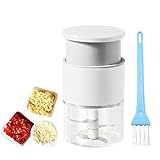 Zwiebelschneider, Zerkleinerer Manuell, Multizerkleinerer Manuell mit 4 EdelstahlKlingen für Knoblauch, Ingwer, Chili, Nüsse und Babynahrung, BPA Frei, 280ml Weiß