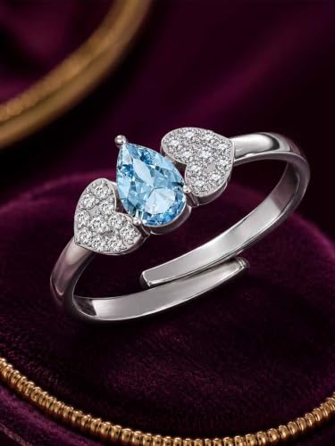 Image of Clara 925 Sterling Silver Blue Zirconia Adjustable Ring for Women | Platinum-Plated | Gift for Girl Wife Girlfriend for Anniversary & Birthday | Minimal Daily Wear