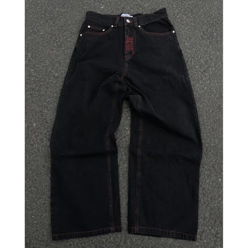 Y2K Jeans Men's Hip Hop Vintage Skull Embroidery Wash Denim Pants Gothic Straight Tube Loose Wide Leg Skateboard Trousers4