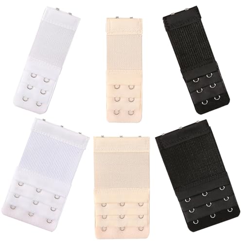 6 Pièces Extension de Soutien Gorge, Rallonge Soutien Gorge 3 Rangs 2 Crochets 3 Crochets, Les Extension Soutien Gorge sont Douces, Respirantes et Flexibles pour Les Femmes - Noir, Blanc, Peau Claire