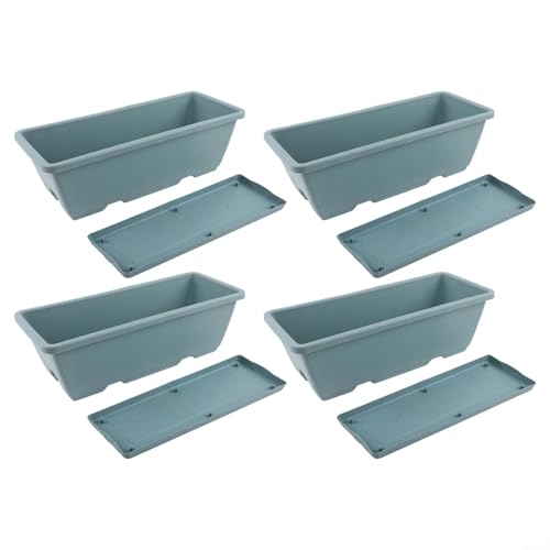 4 cajas rectangulares para plantas para uso en interiores y exteriores, cuenta con un drenaje eficaz para mejorar la salud de las plantas (azul)