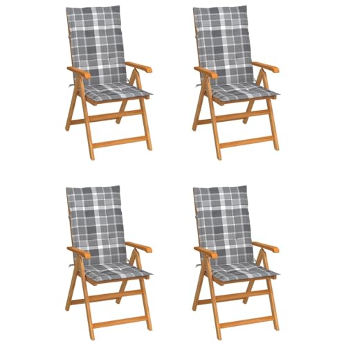Xichuzi Sillas de jardín 4 uds Madera Maciza Teca Cojines, Silla para Exteriores, Silla De Playa, Mueble De Jardin, Sillas Terraza, Sillas Terraza Exterior, Cuadros Gris