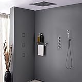 JiaYouJia 20'' Thermostatic Rain Shower System Flush Mount Shower Combo Set with Hand Spray & Body Jets Bathroom Shower Faucet in Brushed Nickel
