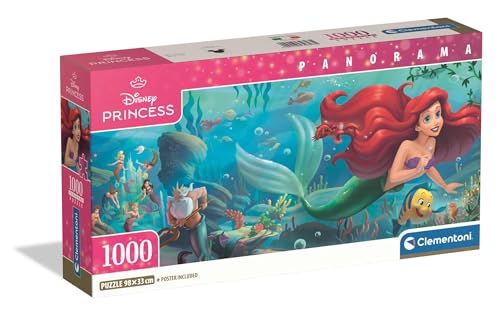 Clementoni - Puzzle pour Adultes 1000 Pièces, Panorama The Little Mermaid Compact Box, Walt Disney Fabriqué en Italie, 39893