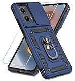 SunStory Compatible with Motorola Moto Edge 2024 Case with HD Screen Protector & Slide Camera Cover & Rotated Ring Kickstand, [Military-Grade] Phone Case for Moto Edge 2024, Blue
