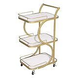 Barwagen Metall und Marmor Küchenwagen Servierwagen Sideboard Küchenregal 3 Etagen Trolley Getränkewagen Barwagen Getränkeschrank
