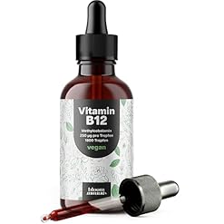 Vitamin B12 Hochdosiert – 50 ml – 1800 Tropfen – Methylcobalamin 250 µg pro Tropfen, vegan – B12 Vitamin – Produziert in Deutschland – Verpackung kann variieren – Laborgeprüft