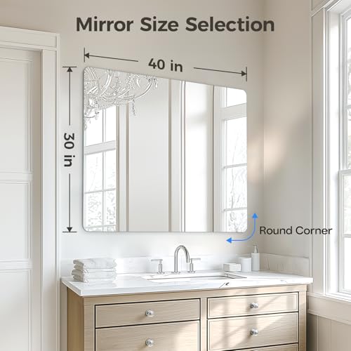 Image of USHOWER 40x30 Inch Large Frameless Bathroom Mirror, Rectangle Wall Vanity Mirror for Bathroom, Bedroom, Entryway, Dining Room, Polished Edge, Tempered Glass