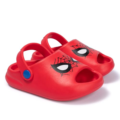 Marvel Spider-Man Toddler Boys Girls Clog Sandals - Cute Quick-Dry Pool Beach Water Shoes with Mask Print, Unisex Summer Outdoor Footwear for Kids, Red, Size 9/10 Toddler