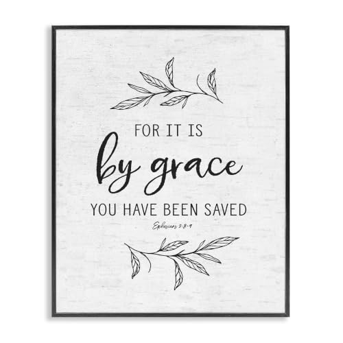 Stupell Industries By Grace Spiritual Verse Phrase Leaf Sprigs, Design by Lettered and Lined, 16 x 20, Black Framed
