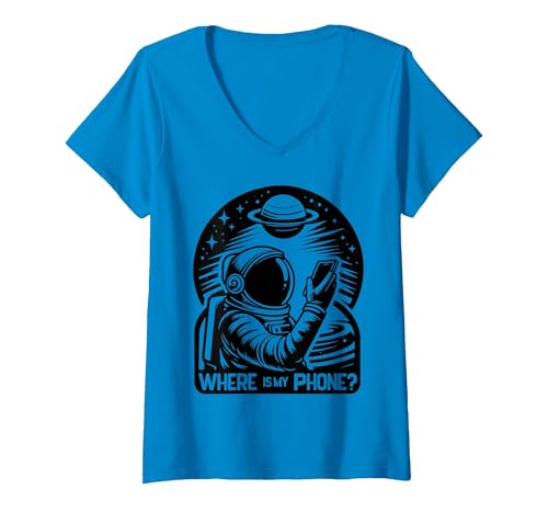 Women's Phone Quest Distressed Humor Where is My Phone V-Neck T-Shirt, Sapphire Blue, Large