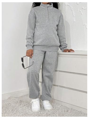Image of Floerns Girl's 2 Piece Outfit Half Zip Sweatshirts with Jogger Pants Tracksuit Sets Grey 10Y