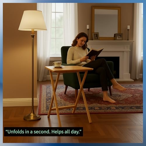 Image of 2-Piece Solid Wood TV Tray Table Set | Foldable Snack & Laptop Desk | Portable Folding Dinner Side Table | Space Saving | Natural Finish