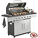 Outsunny 6 Burner Liquid Propane Gas BBQ Grill, Outdoor Portable Gas Barbecue Grill with Warming Rack, Side Tables, Storage Cabinet, Thermometer, 4 Wheels, Grease Tray for Outdoor Cooking, Silver