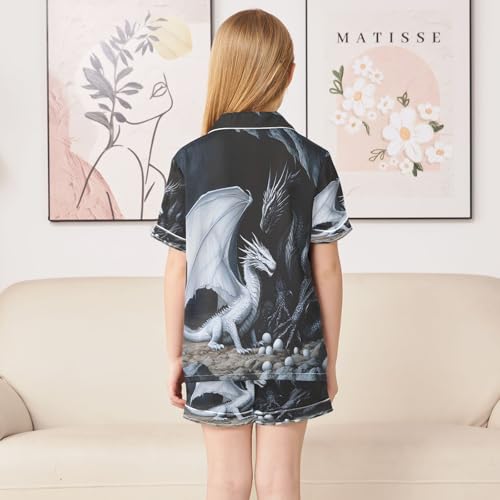 ALAZA Black White Dragon Egg Satin Pajamas Set Short Sleeve Button Down Sleepwear Summer Pjs 2 Piece4