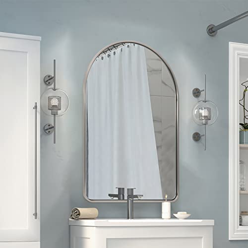 ANDY STAR Brushed Nickel Arched Mirror, 24x36’’ Arched Bathroom M...