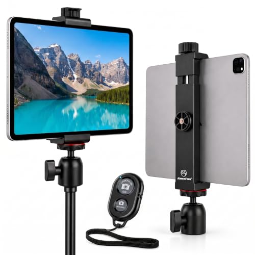 KobraTech TabMount 360 iPad Tripod Mount Holder | Includes Swivel Ball Head and Bluetooth Remote | KobraTech iPad Holder for Tripod (Mount Only)
