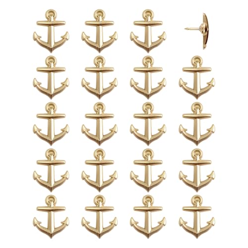 Image of Anchor Push Pins - Gold Metal Anchor Pins - for Cork Board, Maps, or Lapel Pin Use - Designed in USA - Set of 20