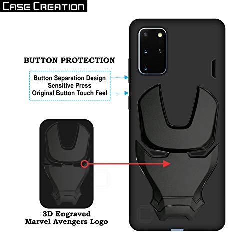 Image of COVERLY Official 3D Touch Feel Trending Avenger Logo Mask Soft Rugged Grip Iron Man Super Power Cartoon Movie Engraved Silicone Matte Back Cover for Samsung Galaxy S20 Plus (2020) - Black
