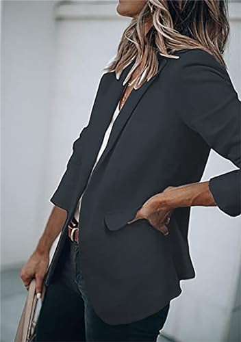 DIACACY Women's Lapel Open Front Work Blazer One Button Long Sleeve Jackets Office Solid Color Cardigan with Pockets3