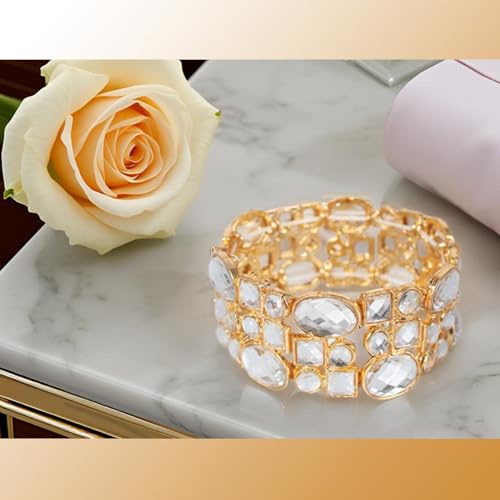 Image of Touchstone Indian Bollywood Desire Brass Base Exotic Workmanship Free Size Cuff Bracelet in Antique Gold Or White Or Copper Tone for Women.