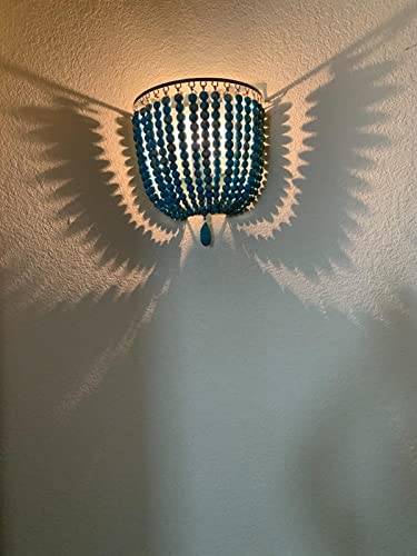 Newrays 2 Pack Vintage Wood Bead Wall Lamp Gray Blue Finishing Retro Antique With Hard Wired For Bedroom Fixtures(Blue) #TOP2