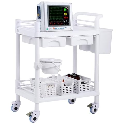VEVOR Medical Mobile Trolley Cart with Drawers and Trash Cans Cover