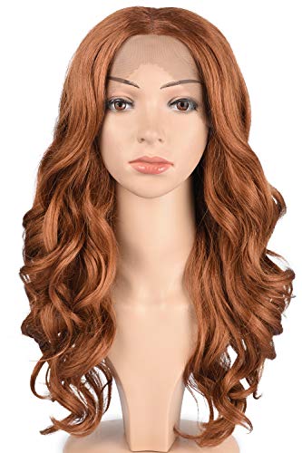 Tofafa Auburn Brown Lace Front Wigs 100% Heat Resistant Synthetic Wave Wig for Women 18 inches