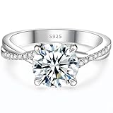 FreeKitee Moissanite Engagement Ring for Women, 2CT D Color VVS1, 925 Sterling Silver with 18K White Gold Plated, Twisted Moissanite Wedding Ring, Anniversary Promise Ring with Gift Box, Size 4.5-9