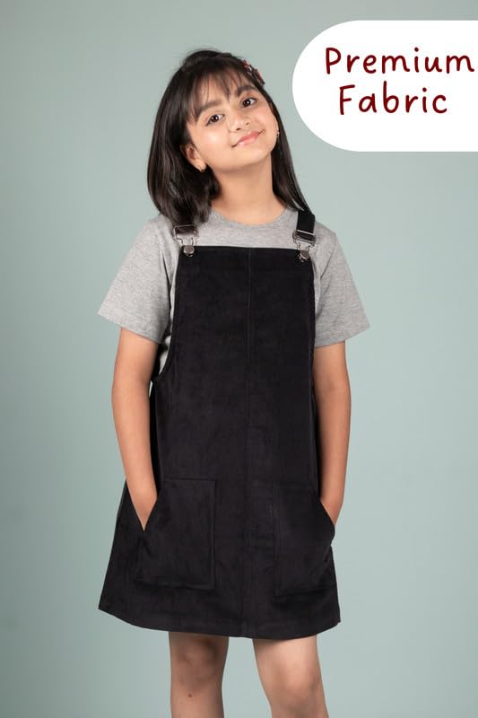 Image of Tweeny Mini Girls Kids Pure Cotton Pinafore Dress Winter Summer Premium Dungaree Dresses with Pockets (Without T-Shirt)