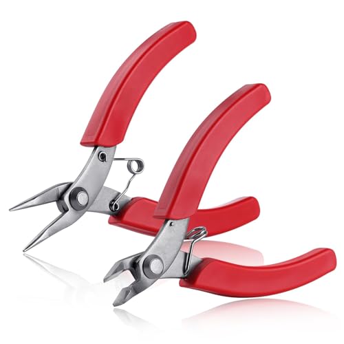 SPEEDWOX 2 Pack Mini Long Short Nose Pliers - 4.5 inch, Flush Cutter, Diagonal Oblique Cutter, Steel Wire Cutters